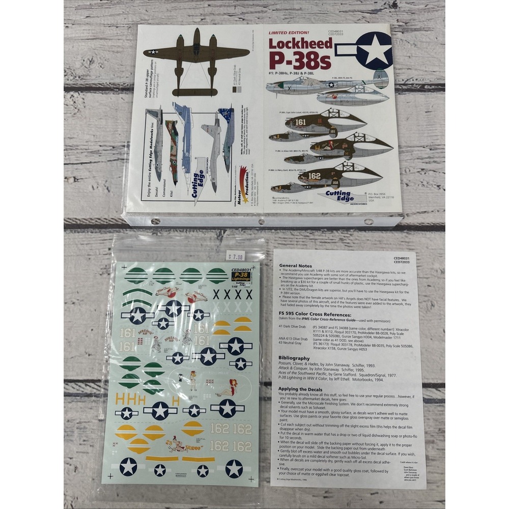 1/48 Cutting Edge decals CED48031Lockheed P‑38s #1: P‑38H/J/LP‑38H P‑38J P‑38J+